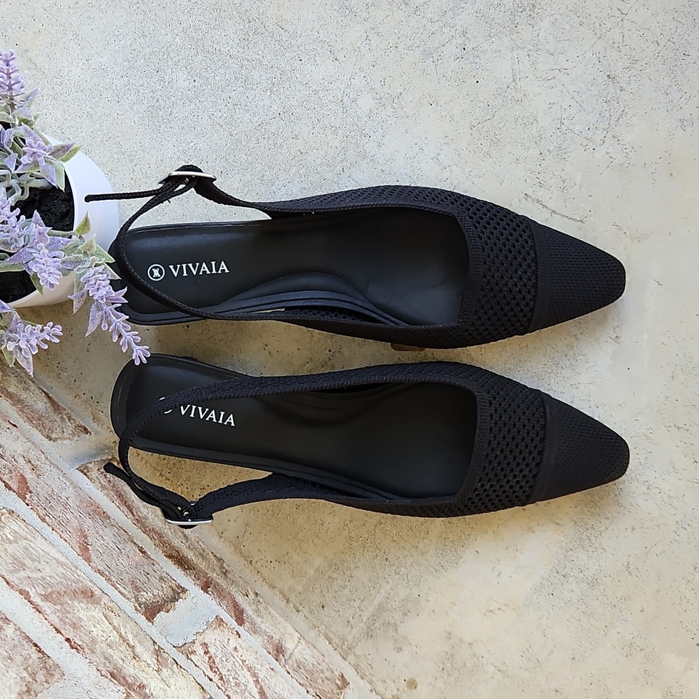 VIVAIA Black Knit Slingback Low Block Heels - Picture 2 of 7